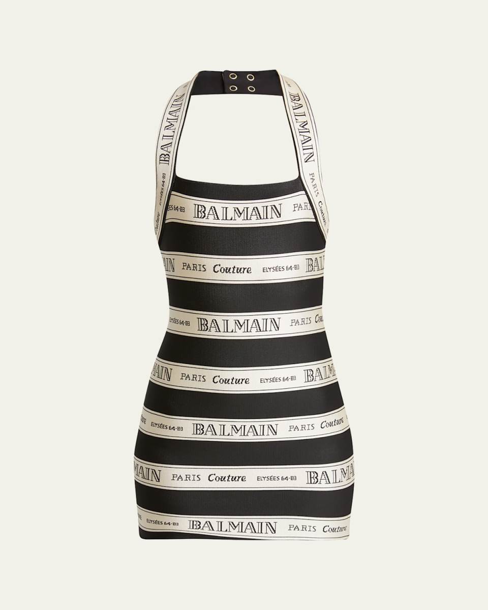 Striped Logo Halter Mini Dress